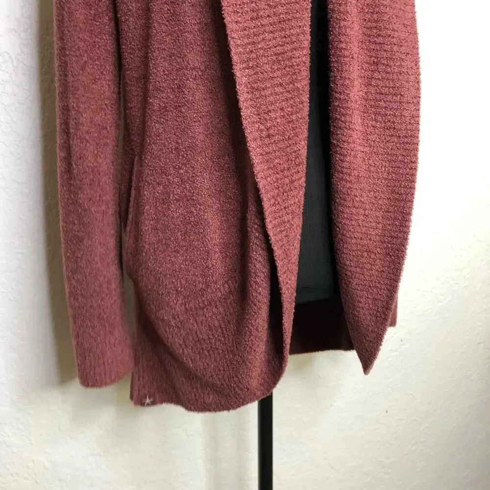 Barefoot Dreams CozyChic Lite maroon rust open front cardigan size Small